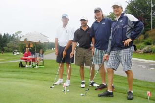 L-r three-year participants in the SFCS's annual golf tournament Mike Keirstead, Vernon Maloney, Bill Mitchell, Peter Jellena at Rivendell in Verona